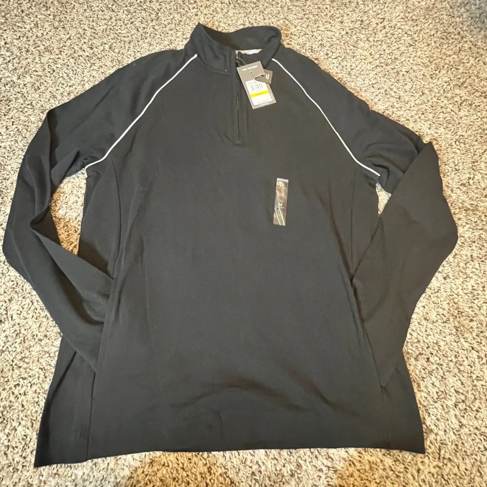 Van Heusen Mens Black Essential Tail Quarter Zip Pullover Soft Touch Medium NEW
